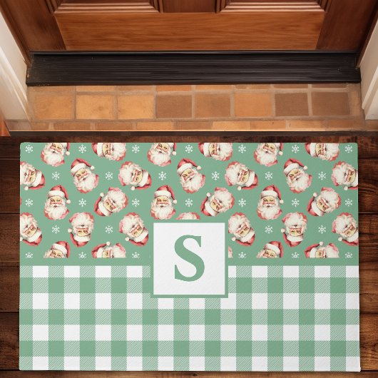 Vintag Santa Green Gingham Mit Monogramm Weihnacht Fußmatte