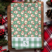 Vintag Santa Green Gingham Mit Monogramm Weihnacht Geschirrtuch