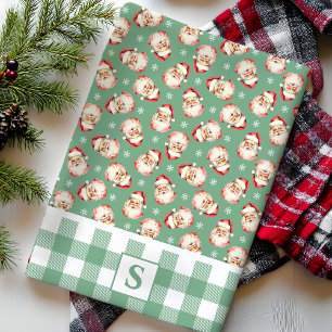 Vintag Santa Green Gingham Mit Monogramm Weihnacht Geschirrtuch