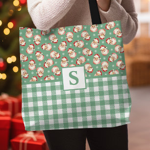 Vintag Santa Green Gingham Mit Monogramm Weihnacht Tasche
