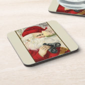 Vintag Santa Holding Binoculars Untersetzer (Linke Seite)