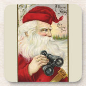 Vintag Santa Holding Binoculars Untersetzer (Vorderseite)
