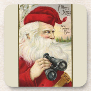 Vintag Santa Holding Binoculars Untersetzer