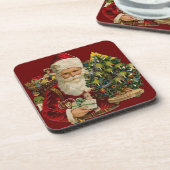Vintag Santa mit Geschenken Set von Cork Untersetz Untersetzer (Linke Seite)