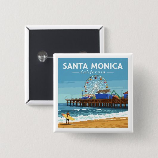 Vintag Santa Monica Kalifornien Button (Vorne & Hinten)