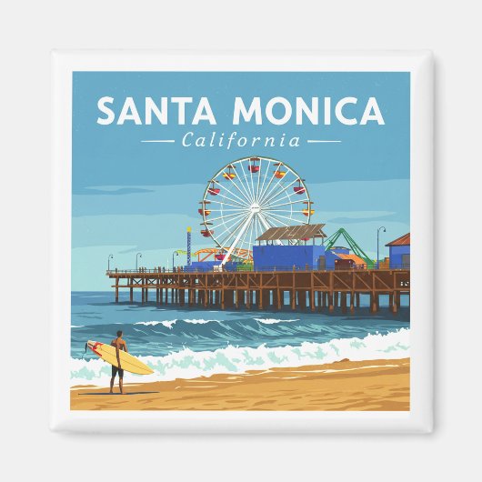 Vintag Santa Monica Kalifornien Magnet (Vorne)
