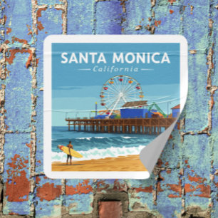 Vintag Santa Monica Kalifornien Quadratischer Aufkleber