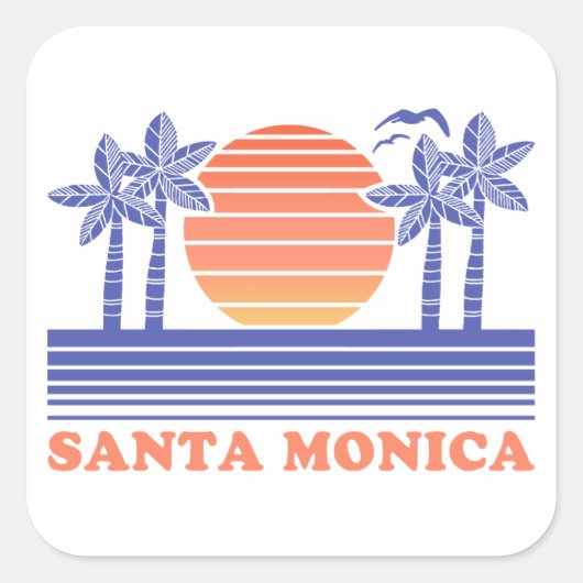 Vintag Santa Monica Quadratischer Aufkleber (Vorderseite)