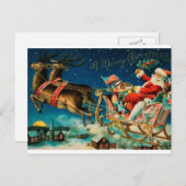Vintag Santa on Sleigh Feiertagspostkarte (Vorne/Hinten)