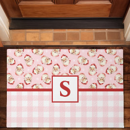 Vintag Santa Pink Gingham Mit Monogramm Weihnachte Fußmatte