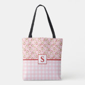 Vintag Santa Pink Gingham Mit Monogramm Weihnachte Tasche (Rückseite)