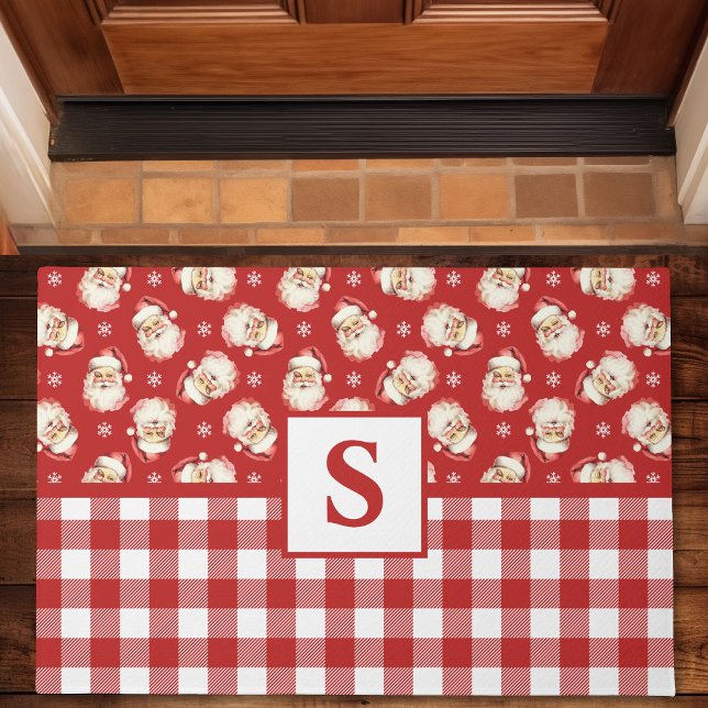Vintag Santa Red Gingham Mit Monogramm Fußmatte (Von Creator hochgeladen)