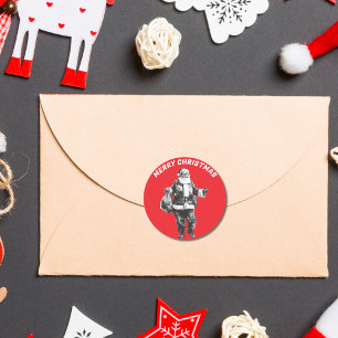 Vintag Santa Red Runder Aufkleber