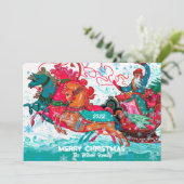 Vintag Santa Sleigh Custom Frohe Weihnachten (Stehend Vorderseite)