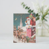 Vintag Santa Sleigh Rentier Weihnachten (Stehend Vorderseite)