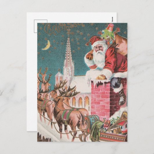 Vintag Santa Sleigh Rentier Weihnachten (Vorne/Hinten)