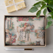 Vintag Santas mit Weihnachtsgrüßen & Holly Seidenpapier (Geschenk)