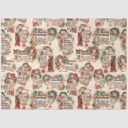 Vintag Santas mit Weihnachtsgrüßen & Holly Seidenpapier (Vorderseite)