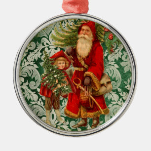 Vintag Santas n Holly Elegante Silbernes Ornament
