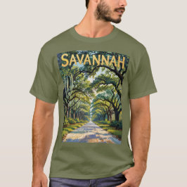 Vintag Savannah Georgia Van Gogh Style Oak Avenue T-Shirt
