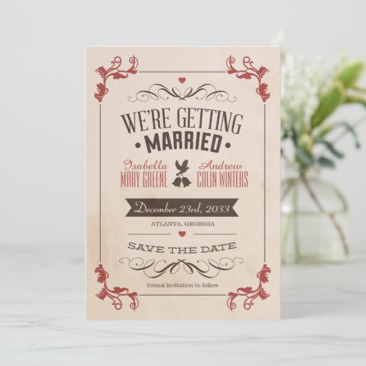 Vintag Save the Date (Stehend Vorderseite)