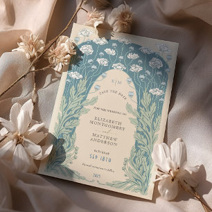 Vintag Save the Date Aquamarin Blauer Weißcreme Einladung