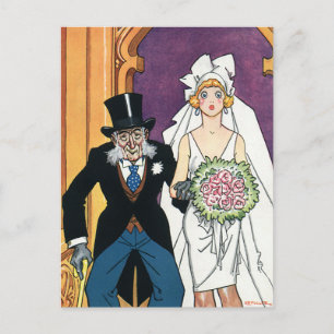 Vintag Save the Date, Bride Groom Newlyweds Postkarte