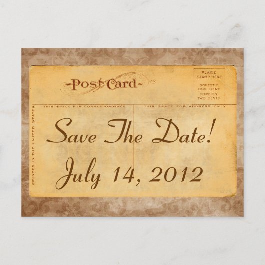 Vintag Save the Date! Damask Einladung Postkarten (Vorderseite)