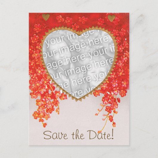 Vintag Save the Date, Herz und Blume Ankündigungspostkarte (Vorderseite)