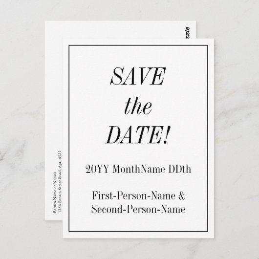 Vintag "Save the Date!" Postkarte (Vorne/Hinten)