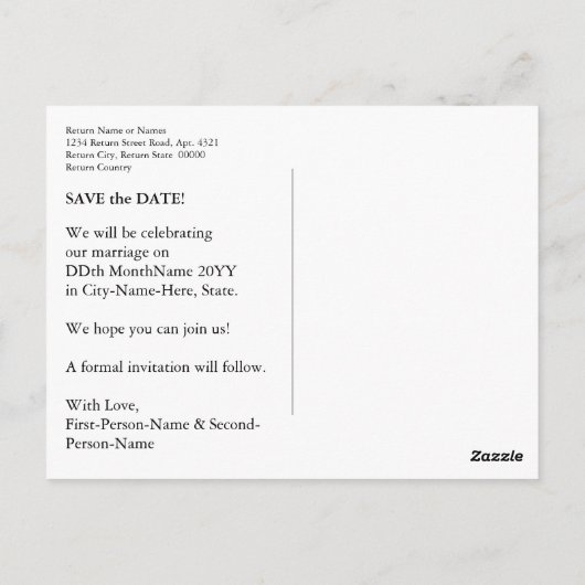 Vintag "Save the Date!" Postkarte (Rückseite)