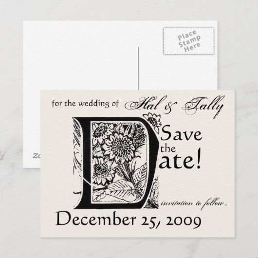 Vintag Save the Date Postkarte (Vorne/Hinten)