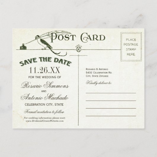 Vintag Save the Date Postkarten (Rückseite)