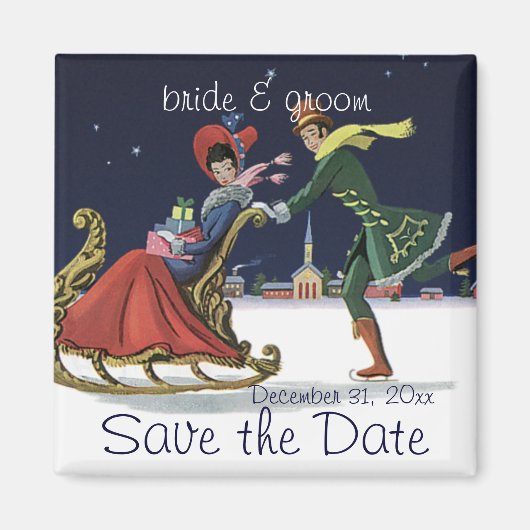 Vintag Save the Date! Romantische Weihnachtsfeier- Magnet (Vorne)