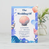 Vintag Scallop Single Seashell Wedding Einladung (Stehend Vorderseite)