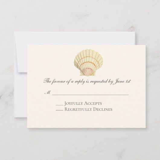 Vintag Scallop Single Seashell Wedding RSVP Karte (Vorderseite)