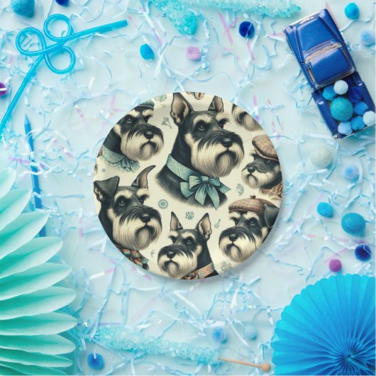 Vintag Schnauzer Nahtlose Illustration Pappteller (Party)