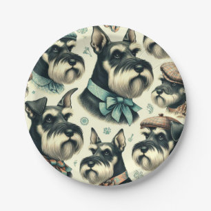 Vintag Schnauzer Nahtlose Illustration Pappteller