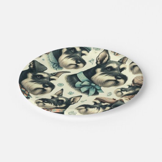 Vintag Schnauzer Nahtlose Illustration Pappteller (Schrägansicht)