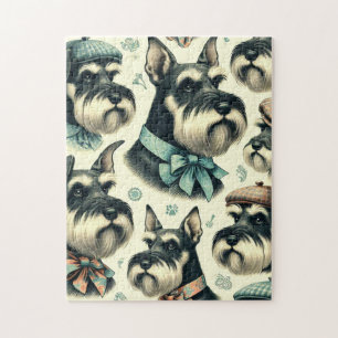 Vintag Schnauzer Nahtlose Illustration Puzzle