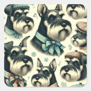 Vintag Schnauzer Nahtlose Illustration Quadratischer Aufkleber