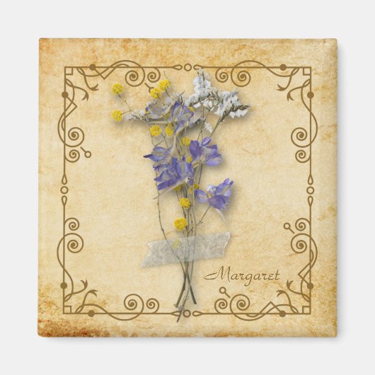 Vintag schöne Beige Getrocknete Blume mit Namen Magnet (Vorne)