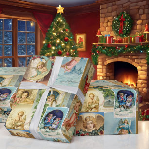 Vintag Schöne Engel Viktorianische Weihnachtskart Geschenkpapier