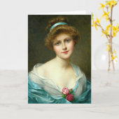 Vintag schönes Dame Green Dress Karte (Gelbe Blume)