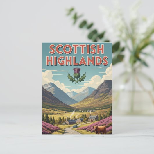 Vintag Schottland Highlands Travel Postkarte (Stehend Vorderseite)