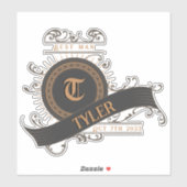 Vintag Schwarz/Grau/Gold mit anfänglichem Trauzeug Aufkleber (Blatt)