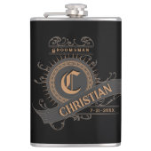 Vintag Schwarz/Grau/Gold mit anfänglichem Trauzeug Flachmann (Vorderseite)