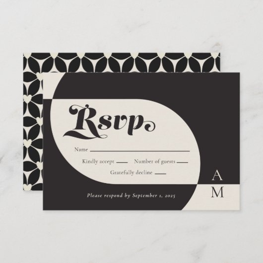 Vintag Schwarz und Creme RSVP Karte (Vorne/Hinten)