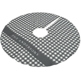 Vintag Schwarz und Weiß Gingham Kariert Personalis Polyester Weihnachtsbaumdecke