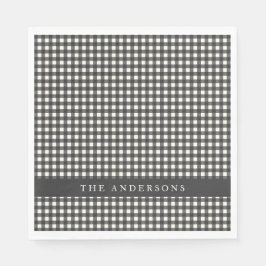 Vintag Schwarz und Weiß Gingham Kariert Personalis Serviette